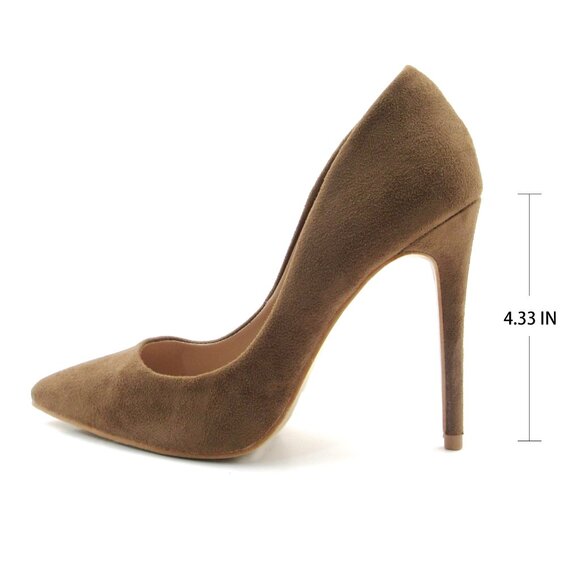 LURNYET TAUPE SUEDE Women Pointed-Toe Pumps with Stiletto 4 inch Heels - Picture 2 of 4